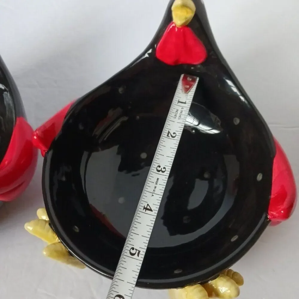 Rooster  2pcs Ceramic Trinket Dish Black White Polka Dots